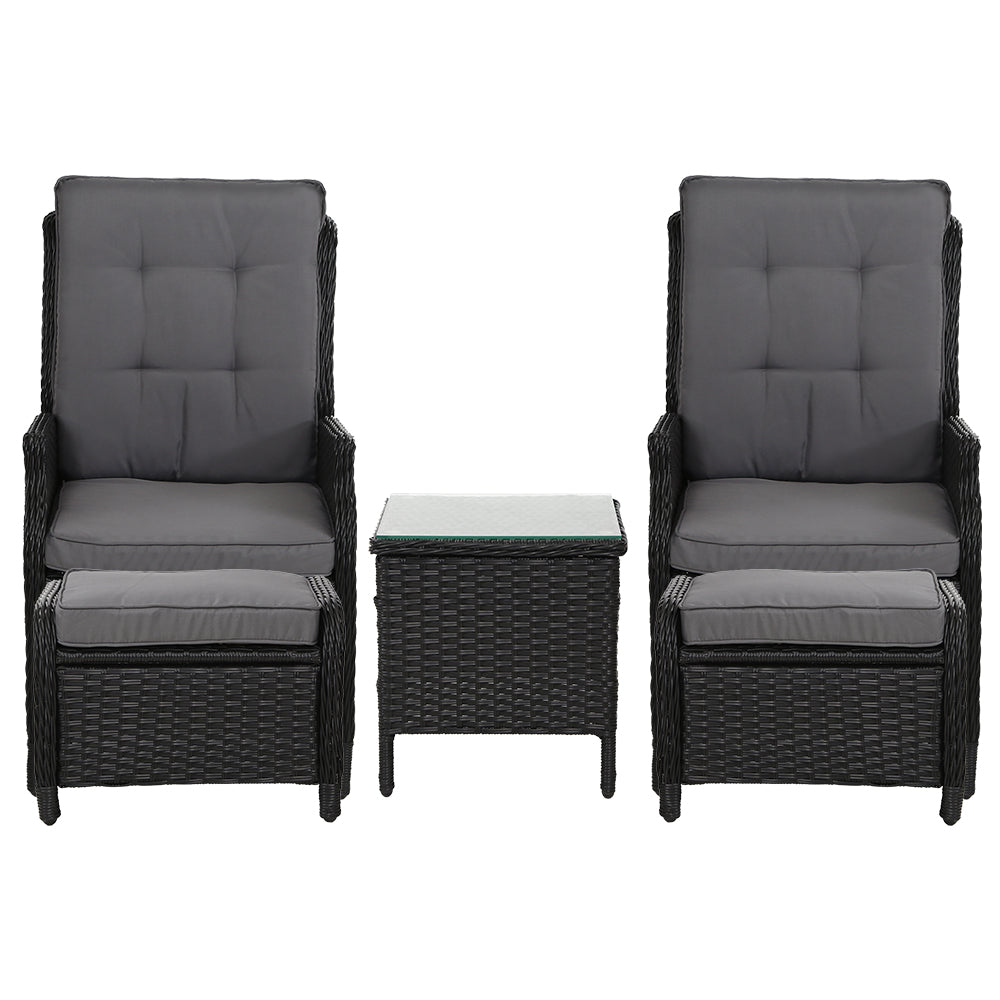 Gardeon Recliner Chairs Sun lounge Setting Outdoor Furniture Patio Garden Wicker