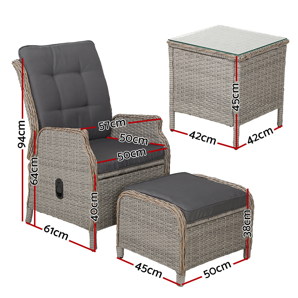 Gardeon Recliner Chairs Sun lounge Outdoor Setting Patio Furniture Garden Wicker