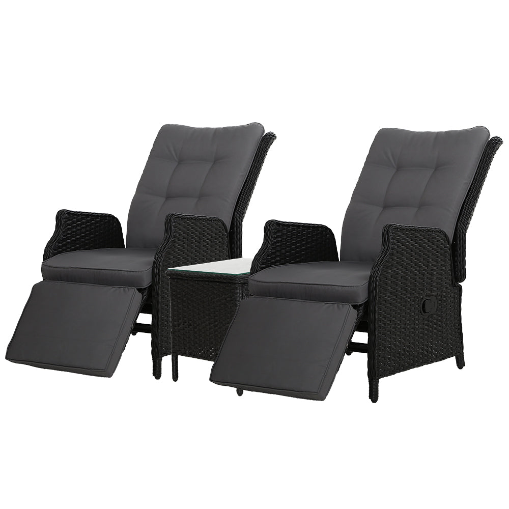 Gardeon Recliner Chairs Sun lounge Setting Outdoor Furniture Patio Wicker Sofa