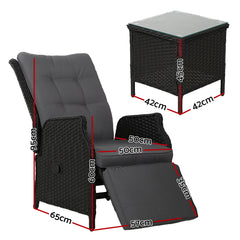 Gardeon Recliner Chairs Sun lounge Setting Outdoor Furniture Patio Wicker Sofa