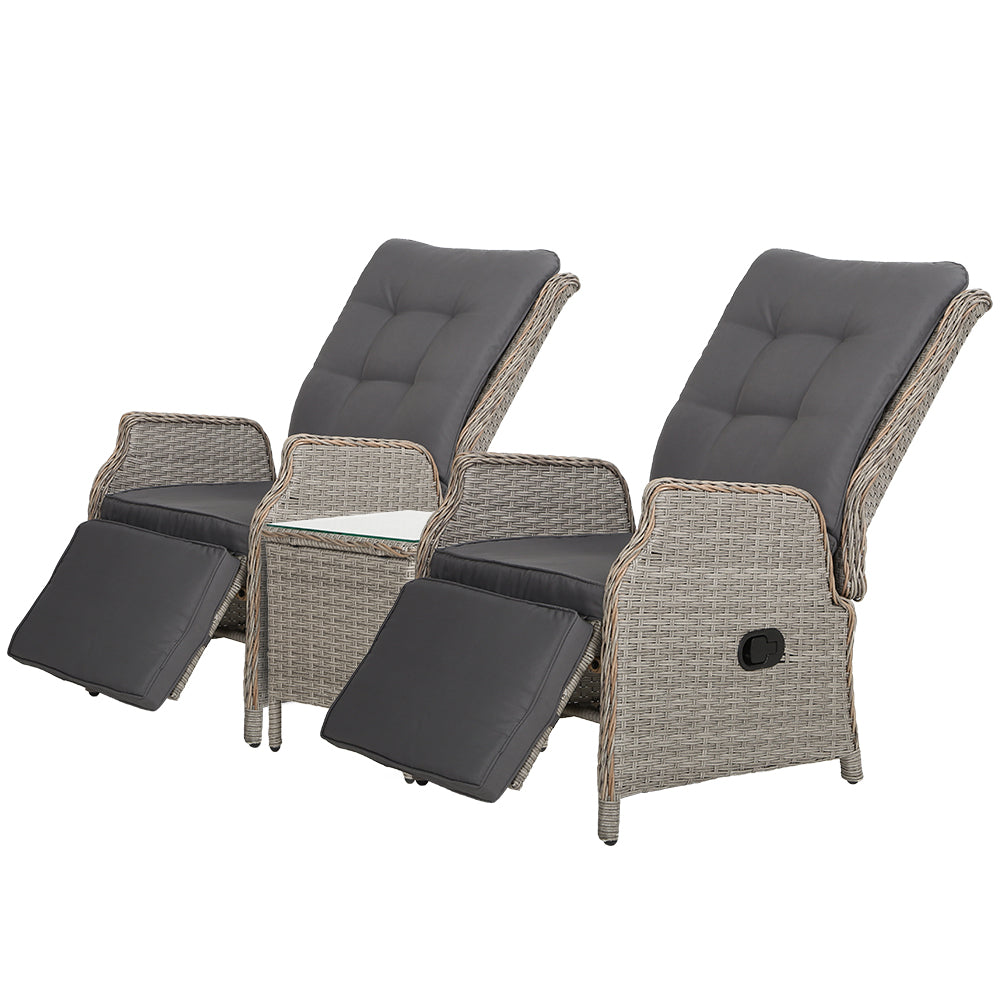 Gardeon Recliner Chairs Outdoor Sun lounge Setting Patio Furniture Wicker Sofa