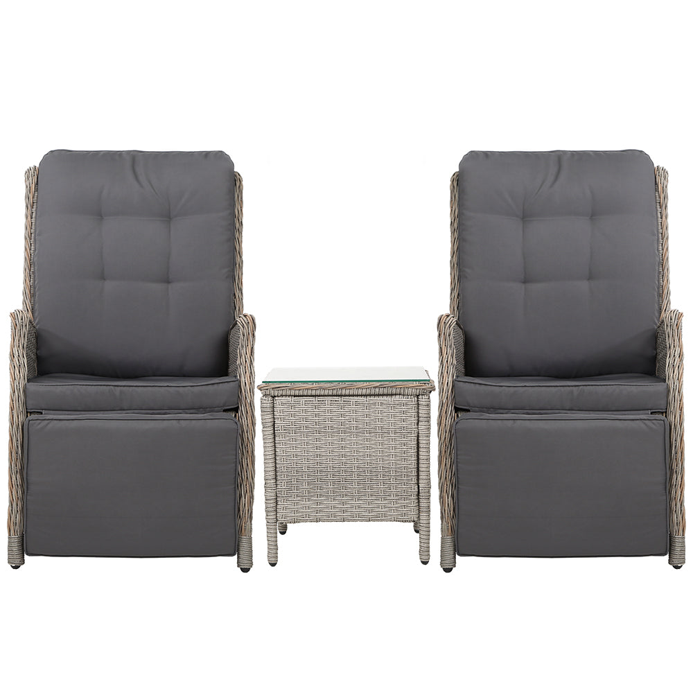 Gardeon Recliner Chairs Outdoor Sun lounge Setting Patio Furniture Wicker Sofa