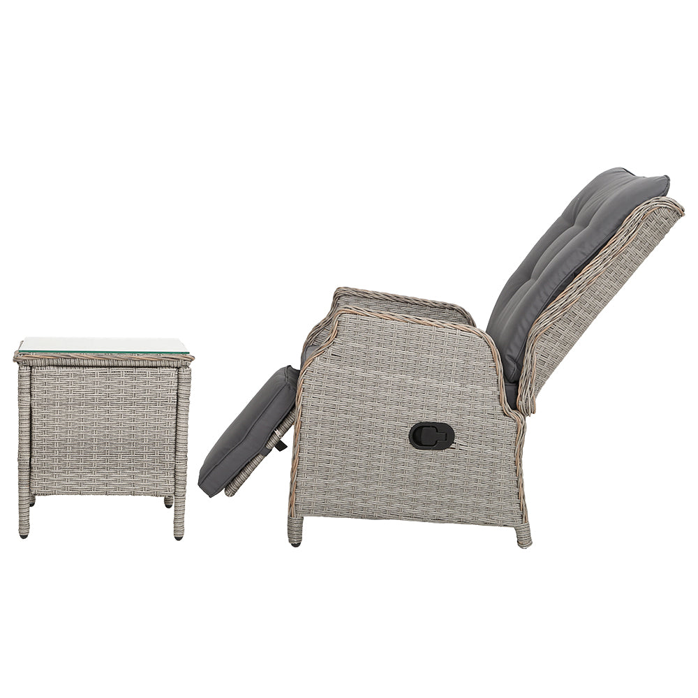 Gardeon Recliner Chairs Outdoor Sun lounge Setting Patio Furniture Wicker Sofa