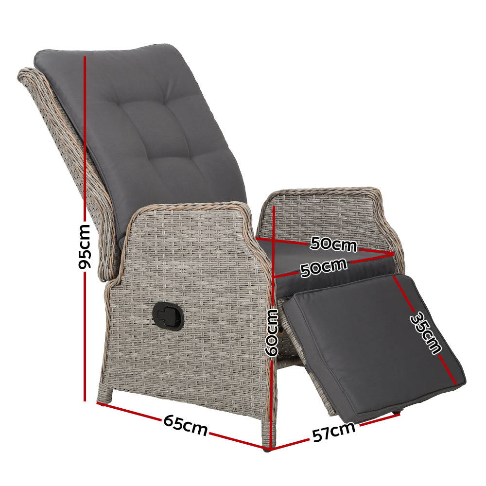 Gardeon Sun lounge Setting Recliner Chair Outdoor Furniture Patio Wicker Sofa
