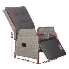 Gardeon Sun lounge Setting Recliner Chair Outdoor Furniture Patio Wicker Sofa