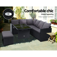 Gardeon Outdoor Furniture Dining Setting Sofa Set Lounge Wicker 8 Seater Black