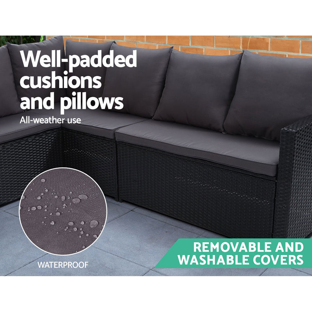Gardeon Outdoor Dining Set Sofa Lounge Setting Chairs Table Bench Black Cover