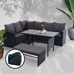 Gardeon Outdoor Dining Set Sofa Lounge Setting Chairs Table Bench Black Cover