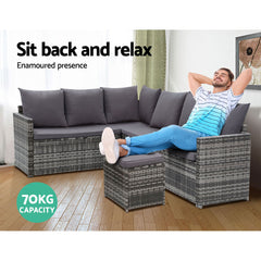 Gardeon Outdoor Dining Set Sofa Lounge Setting Chairs Table Ottoman Grey Cover