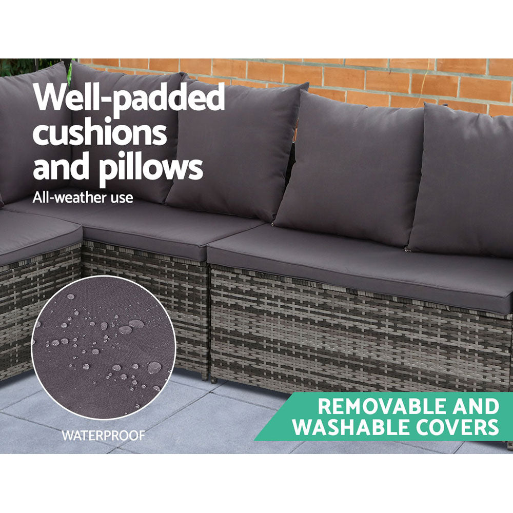 Gardeon Outdoor Dining Set Sofa Lounge Setting Chairs Table Ottoman Grey Cover