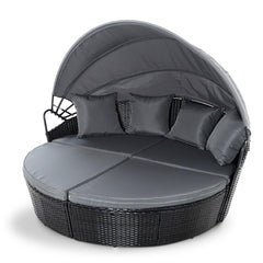 Gardeon Sun Lounge Setting Wicker Lounger Day Bed Outdoor Furniture Patio Black