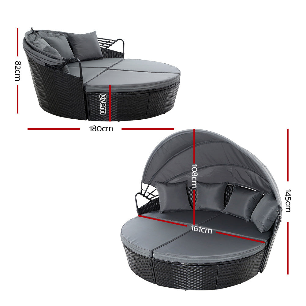 Gardeon Sun Lounge Setting Wicker Lounger Day Bed Outdoor Furniture Patio Black