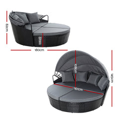 Gardeon Sun Lounge Setting Wicker Lounger Day Bed Outdoor Furniture Patio Black
