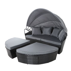 Gardeon Sun Lounge Setting Wicker Lounger Day Bed Outdoor Furniture Patio Black
