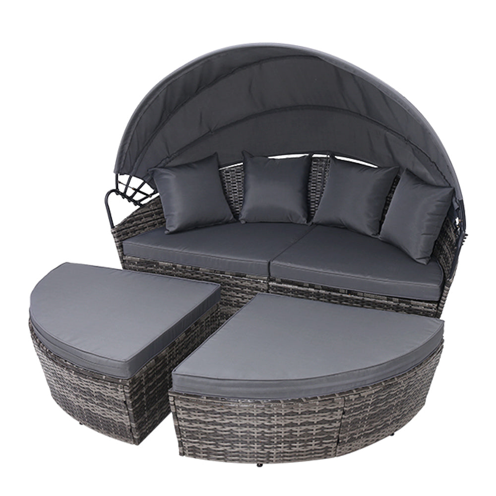Gardeon Sun Lounge Setting Wicker Lounger Day Bed Outdoor Furniture Patio Grey