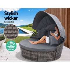 Gardeon Sun Lounge Setting Wicker Lounger Day Bed Outdoor Furniture Patio Grey