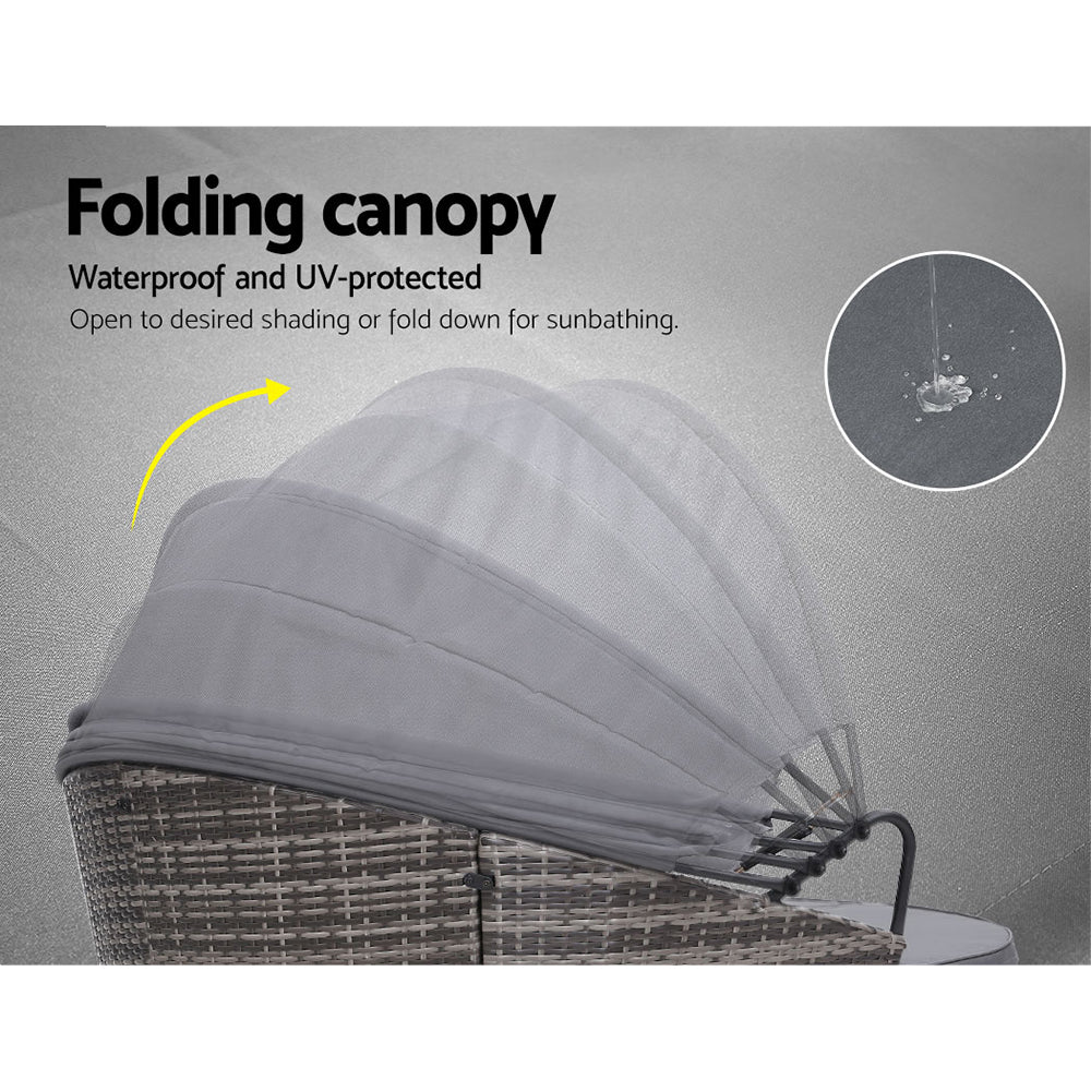 Gardeon Sun Lounge Setting Wicker Lounger Day Bed Outdoor Furniture Patio Grey