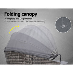 Gardeon Sun Lounge Setting Wicker Lounger Day Bed Outdoor Furniture Patio Grey