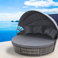 Gardeon Sun Lounge Setting Wicker Lounger Day Bed Outdoor Furniture Patio Grey