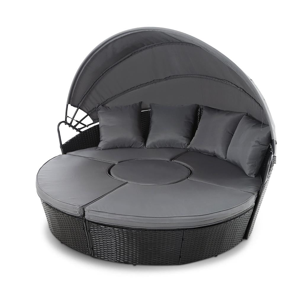 Gardeon Sun Lounge Setting Wicker Lounger Day Bed Patio Outdoor Furniture Black
