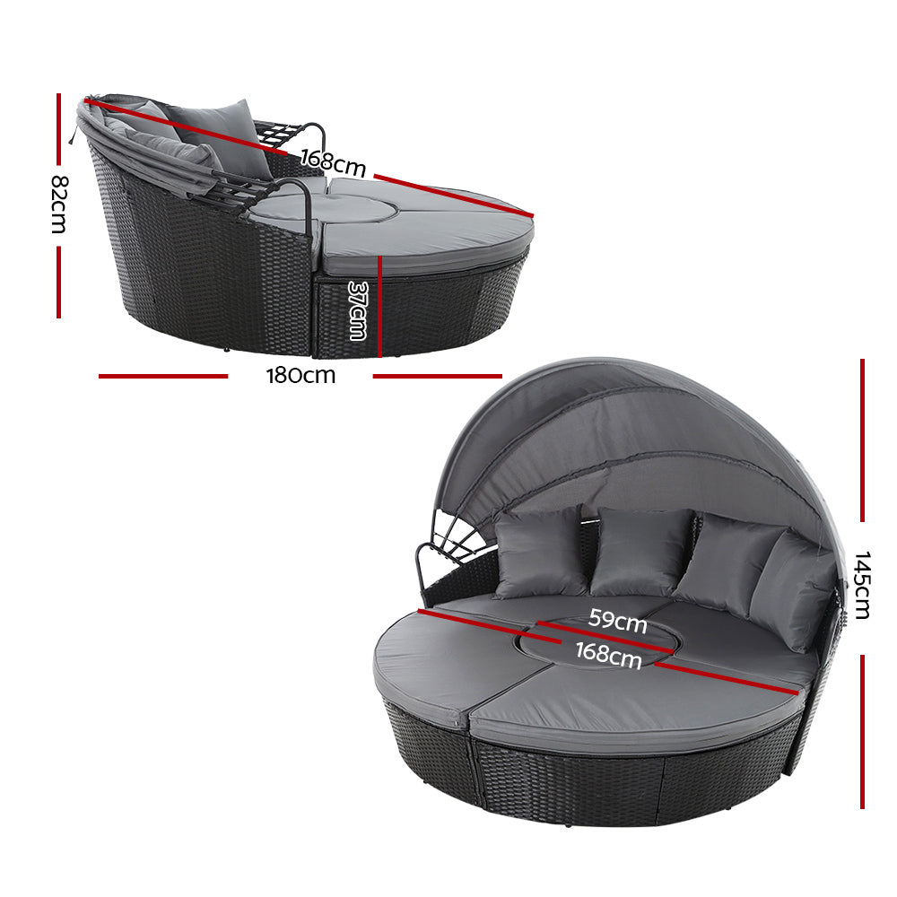Gardeon Sun Lounge Setting Wicker Lounger Day Bed Patio Outdoor Furniture Black