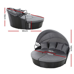 Gardeon Sun Lounge Setting Wicker Lounger Day Bed Patio Outdoor Furniture Black