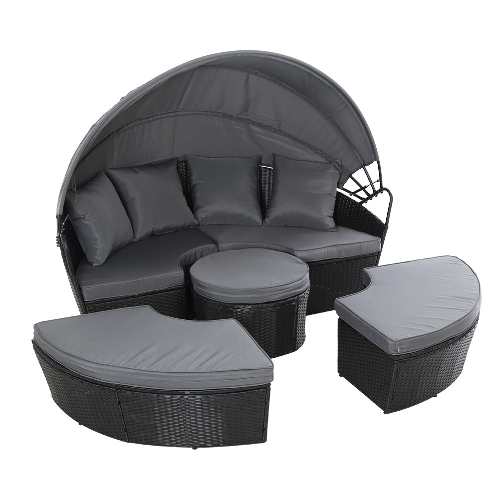 Gardeon Sun Lounge Setting Wicker Lounger Day Bed Patio Outdoor Furniture Black