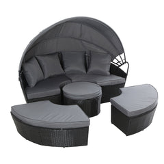 Gardeon Sun Lounge Setting Wicker Lounger Day Bed Patio Outdoor Furniture Black