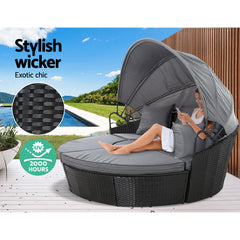Gardeon Sun Lounge Setting Wicker Lounger Day Bed Patio Outdoor Furniture Black