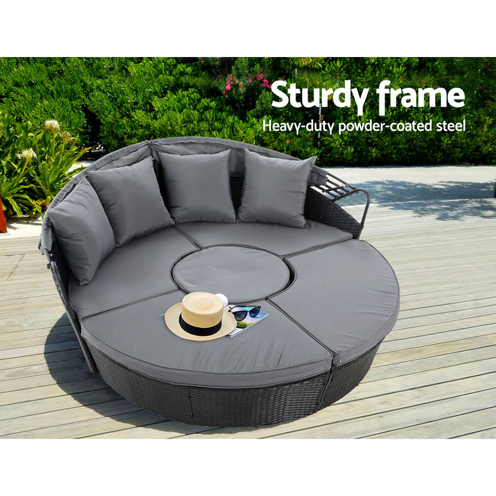 Gardeon Sun Lounge Setting Wicker Lounger Day Bed Patio Outdoor Furniture Black