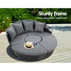 Gardeon Sun Lounge Setting Wicker Lounger Day Bed Patio Outdoor Furniture Black