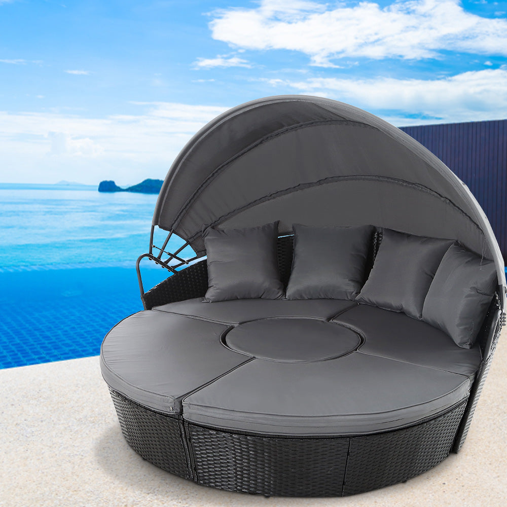 Gardeon Sun Lounge Setting Wicker Lounger Day Bed Patio Outdoor Furniture Black