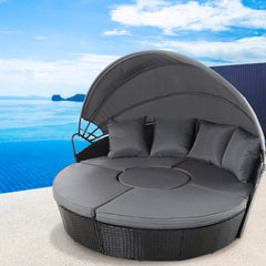 Gardeon Sun Lounge Setting Wicker Lounger Day Bed Patio Outdoor Furniture Black