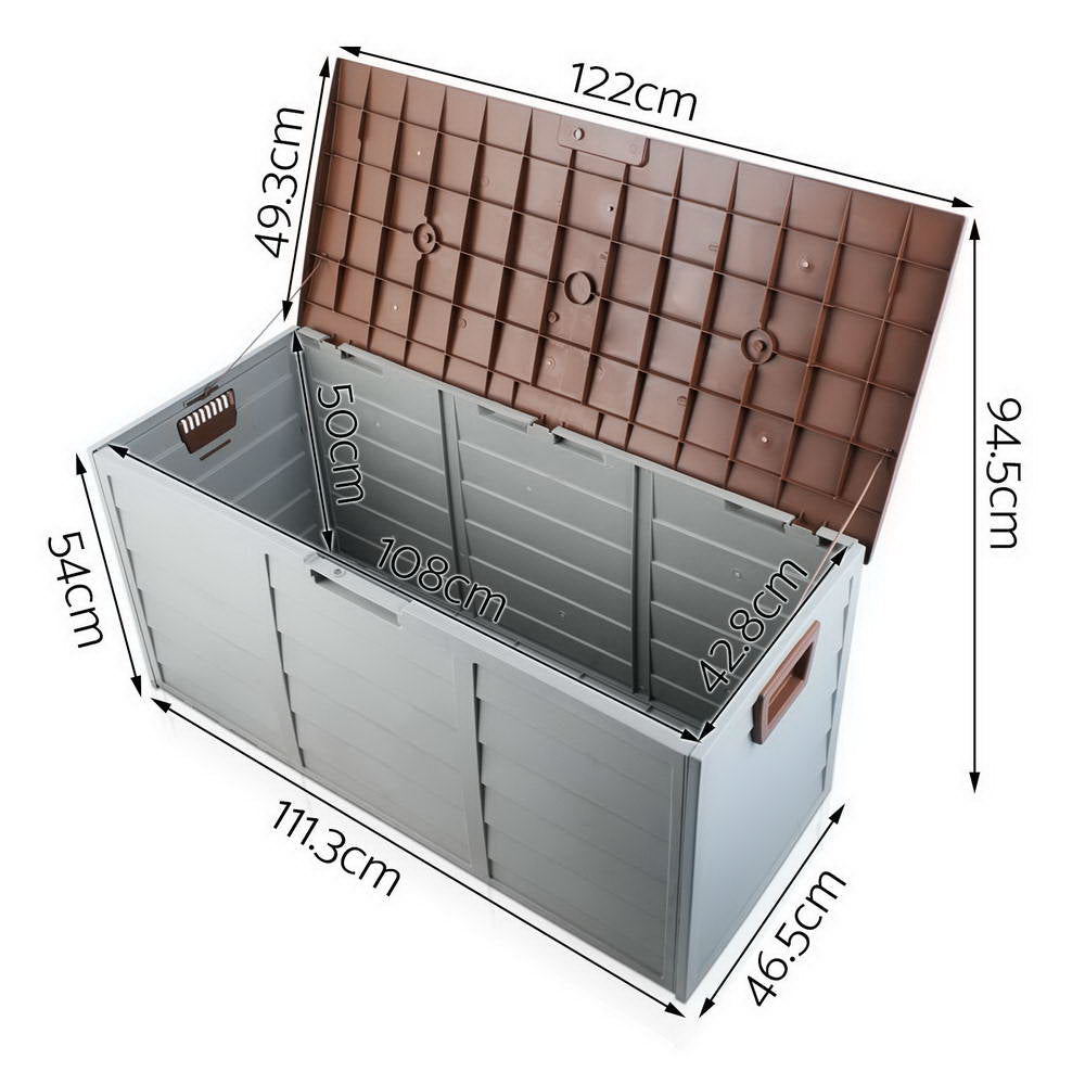 Gardeon Outdoor Storage Box 290L Lockable Organiser Garden Deck Shed Tool Brown
