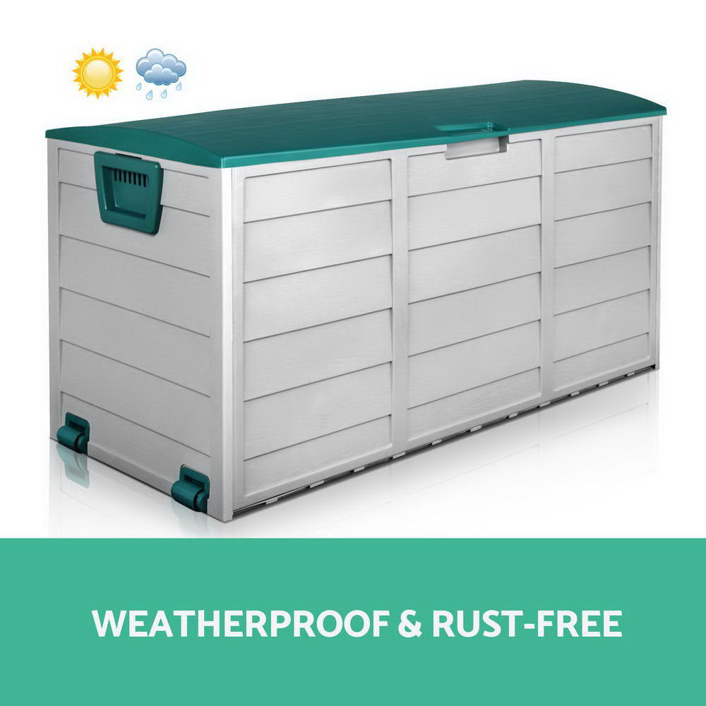 Gardeon Outdoor Storage Box 290L Lockable Organiser Garden Deck Shed Tool Green