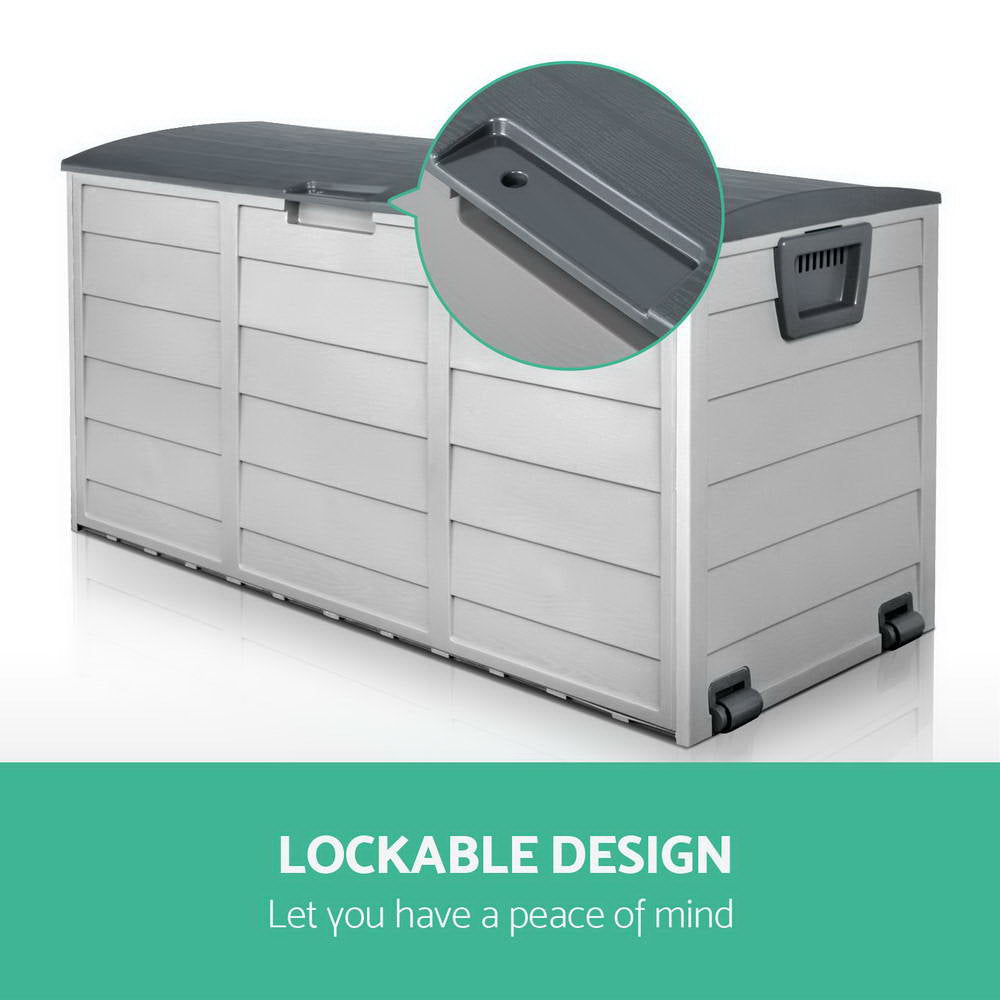 Gardeon Outdoor Storage Box 290L Lockable Organiser Garden Deck Shed Tool Grey