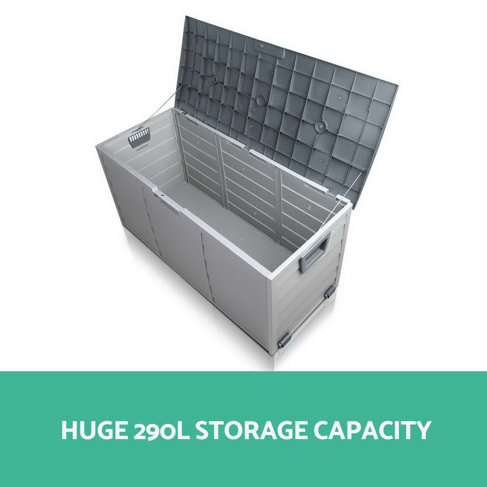 Gardeon Outdoor Storage Box 290L Lockable Organiser Garden Deck Shed Tool Grey