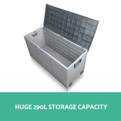 Gardeon Outdoor Storage Box 290L Lockable Organiser Garden Deck Shed Tool Grey