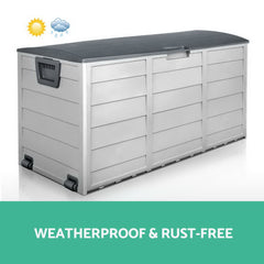Gardeon Outdoor Storage Box 290L Lockable Organiser Garden Deck Shed Tool Grey