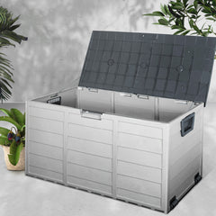Gardeon Outdoor Storage Box 290L Lockable Organiser Garden Deck Shed Tool Grey