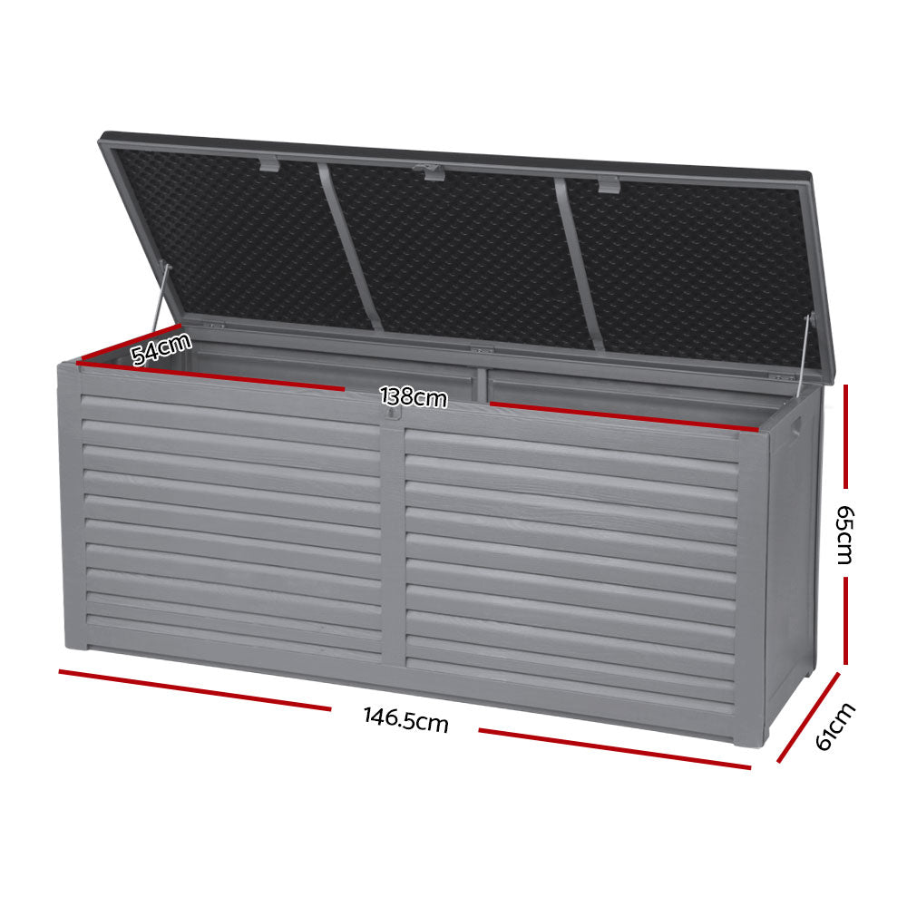 Gardeon Outdoor Storage Box 490L Container Lockable Garden Bench Tools Toy Shed Black