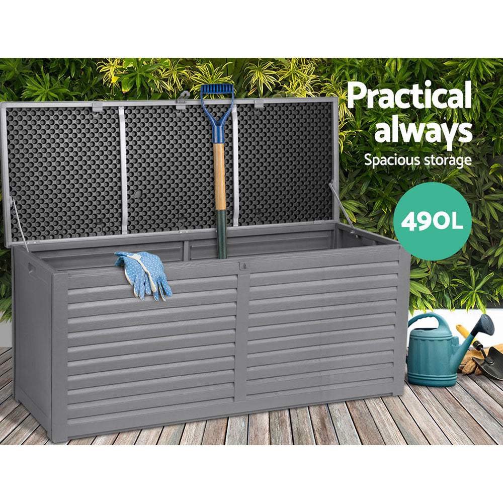 Gardeon Outdoor Storage Box 490L Container Lockable Garden Bench Tools Toy Shed Black