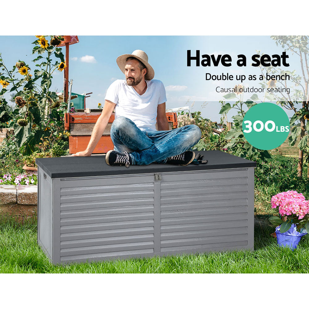 Gardeon Outdoor Storage Box 490L Container Lockable Garden Bench Tools Toy Shed Black
