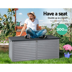 Gardeon Outdoor Storage Box 490L Container Lockable Garden Bench Tools Toy Shed Black