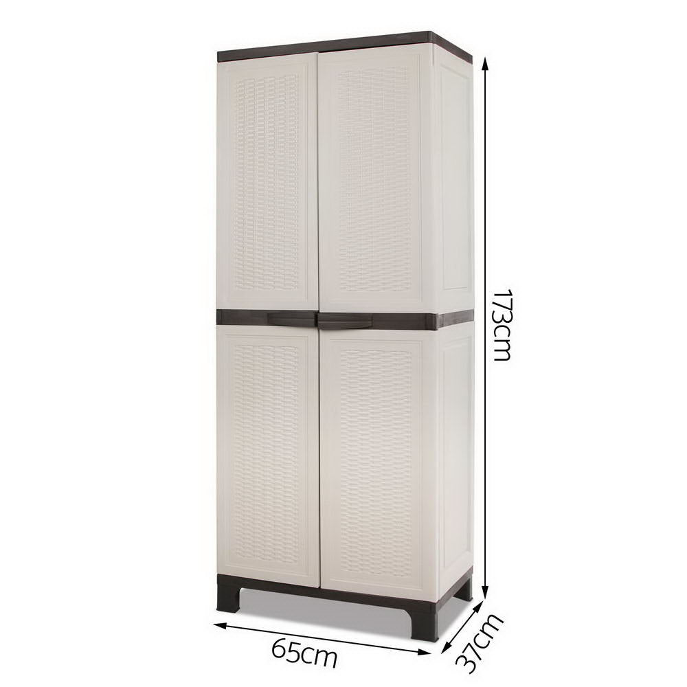 Gardeon Outdoor Storage Cabinet Box 173cm Lockable Cupboard Sheds Adjustable Rattan Beige