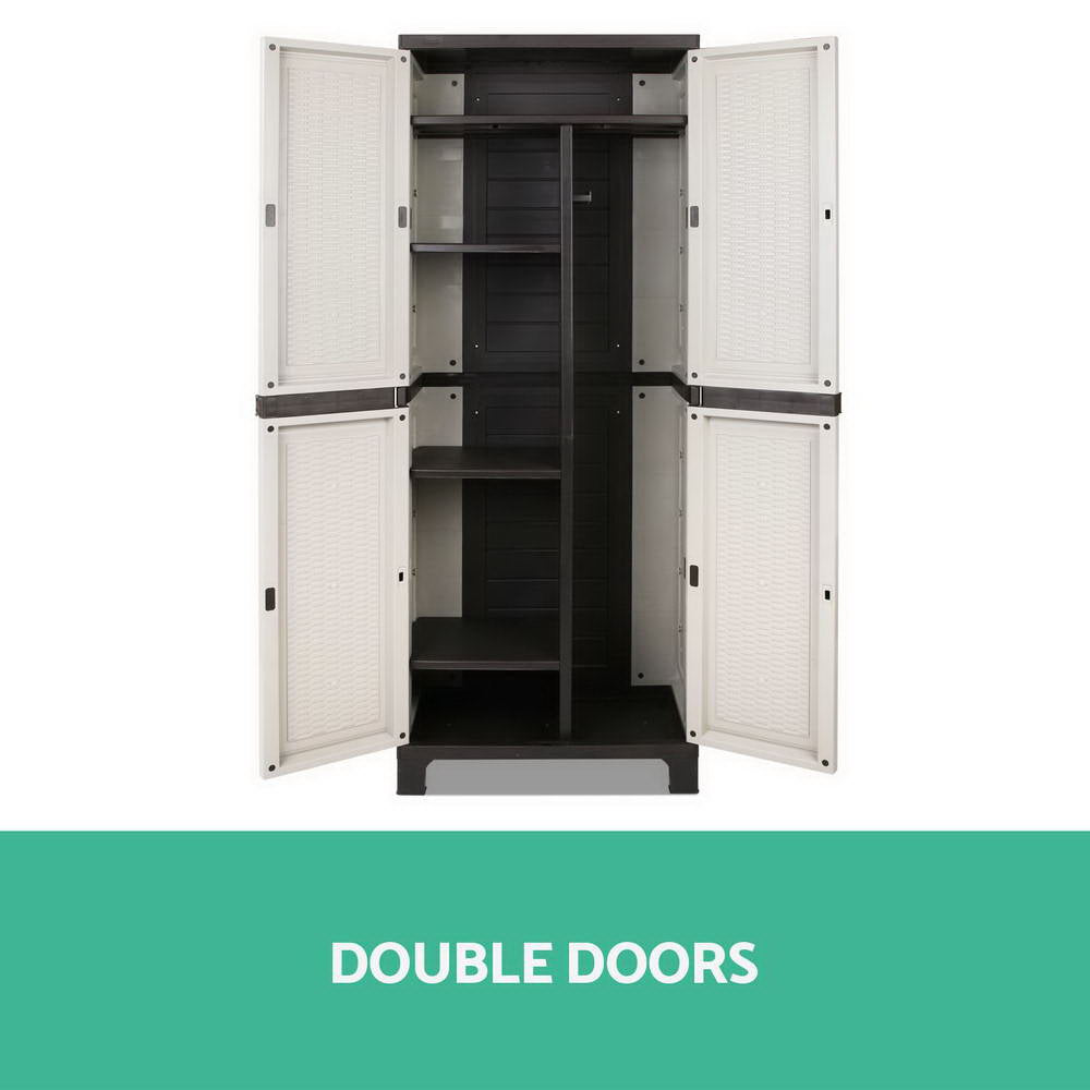 Gardeon Outdoor Storage Cabinet Box 173cm Lockable Cupboard Sheds Adjustable Rattan Beige