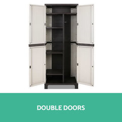Gardeon Outdoor Storage Cabinet Box 173cm Lockable Cupboard Sheds Adjustable Rattan Beige