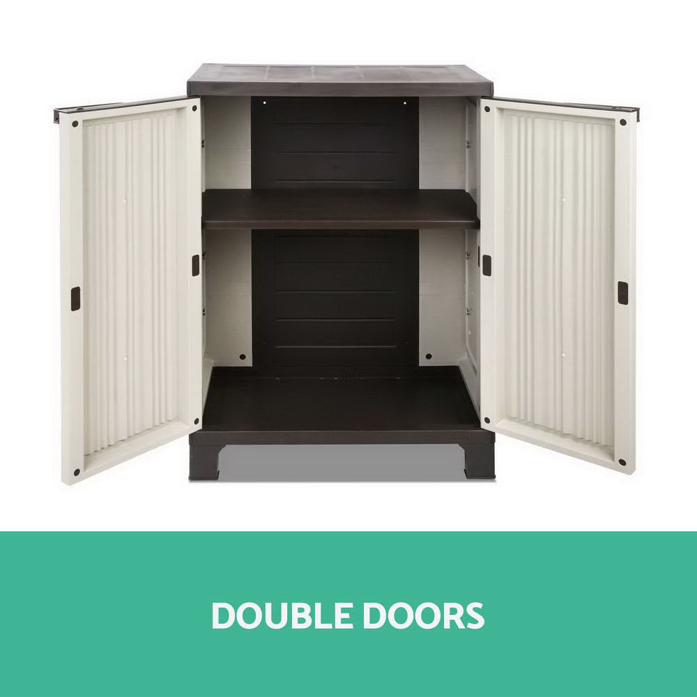 Gardeon Outdoor Storage Cabinet Box 92cm Lockable Cupboard Sheds Garage Adjustable Beige