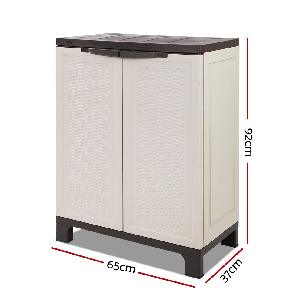 Gardeon Outdoor Storage Cabinet Box 92cm Lockable Cupboard Sheds Adjustable Rattan Beige