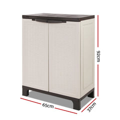 Gardeon Outdoor Storage Cabinet Box 92cm Lockable Cupboard Sheds Adjustable Rattan Beige
